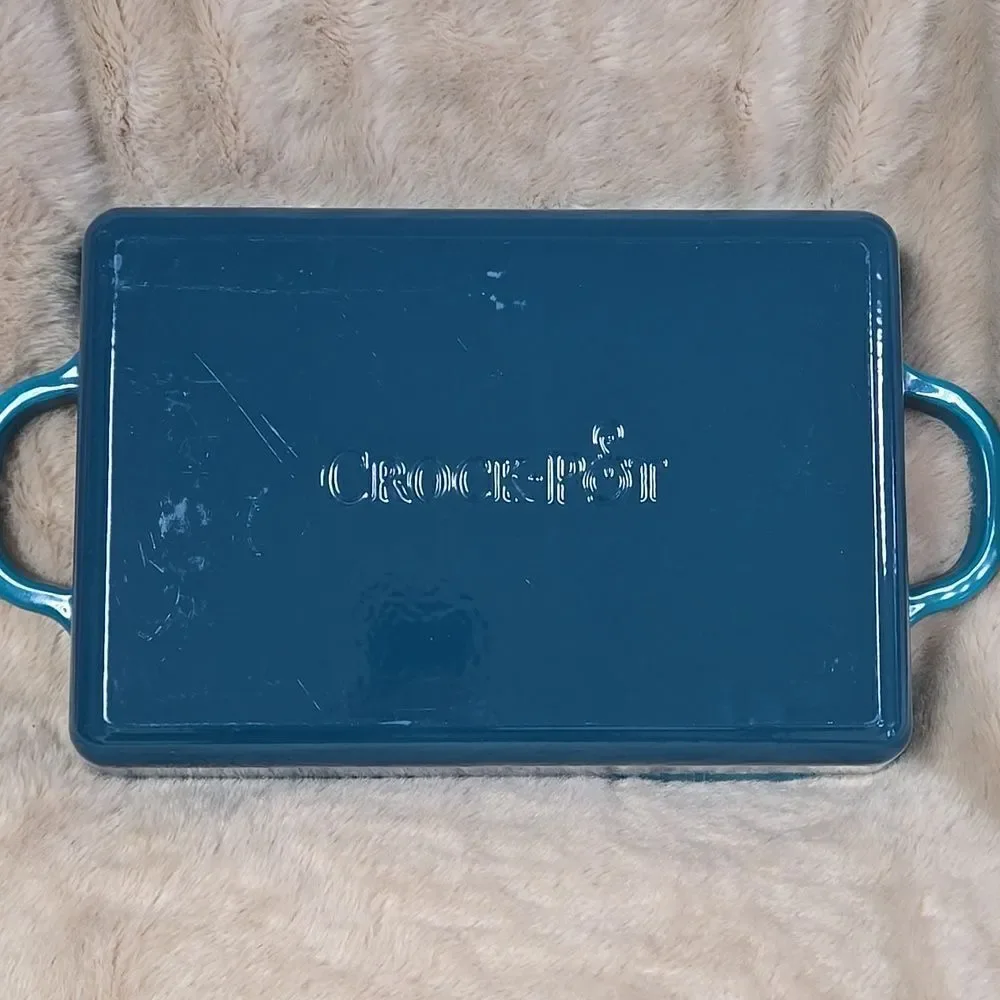 CROCK POT Artisan 13 Inch Enameled Cast Iron Lasagna Pan, Teal Ombre